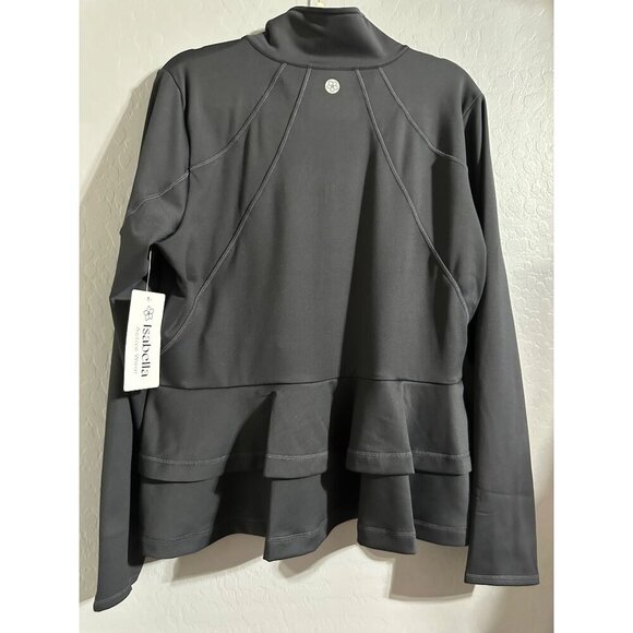 Isabella Activewear Women's Ruffle Back Peplum Jacket Amore Knit Black XL NWT - Picture 2 of 6